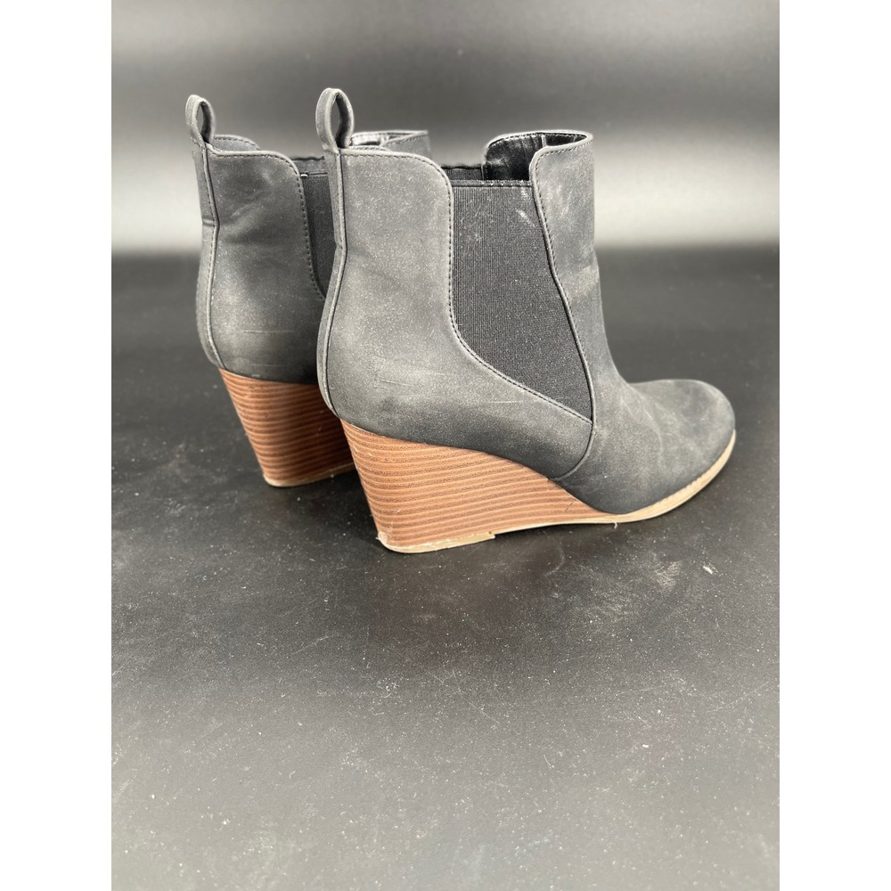a.n.a‎ Milden Black Wedge Ankle Boots Womens 7.5 M Faux Suede Booties
